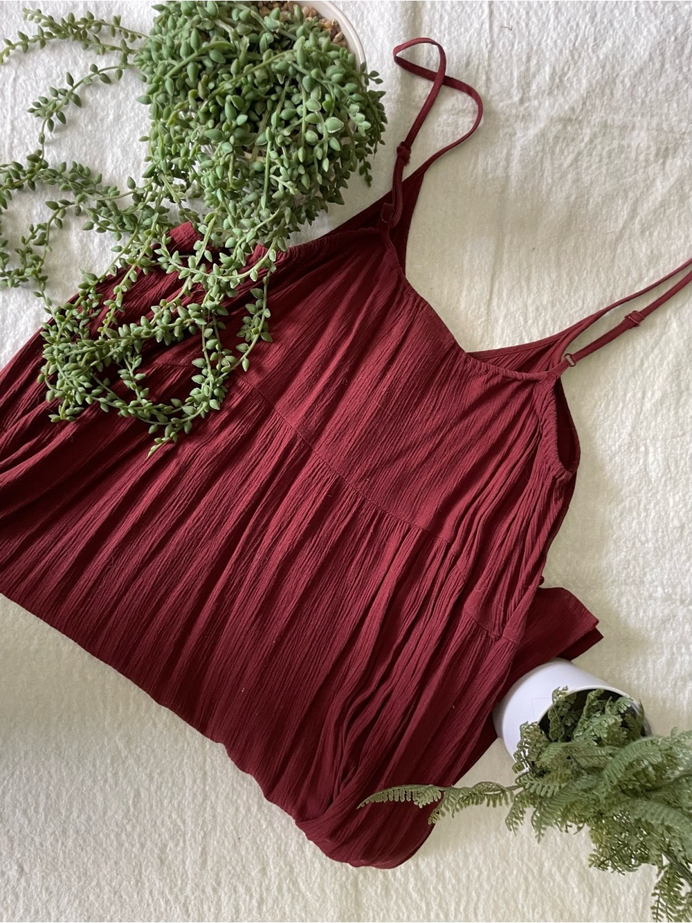 Sleeveless Tiered Button-Front Dress in Wine - Picture 3 of 5